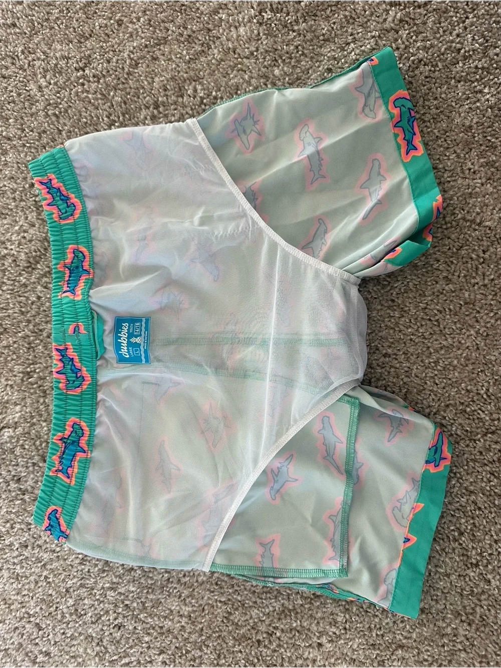 Cubbies boys YL Teal Shark Print Swim Shorts